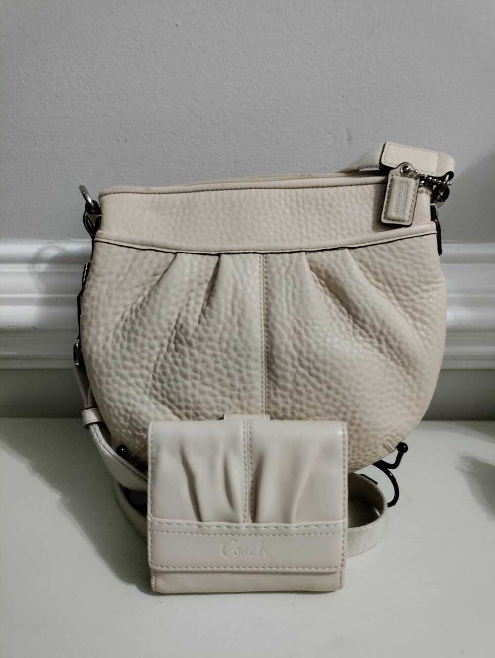 Coach Cream Pebbled Crossbody Bag with Matching Wallet - Women